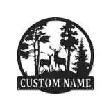 Insegna in metallo personalizzata con cervo e luce LED per amanti della natura, regalo per cabin