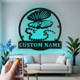 Insegna LED con Conchiglia di Ostrica | Arte Murale in Metallo Personalizzata | Decorazione Costiera Moderna per Casa al Mare, Salone e Spa | Regalo Nautico Personalizzato