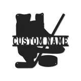 Cartel LED de hockey personalizado | Decoración mural de metal a medida para habitación de jugador | Regalo para aficionado al hockey sobre hielo | Decoración para cueva del hombre