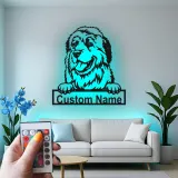 Cartel de metal personalizado con luz LED de perro de Terranova, regalo para padres de mascotas, decoración de salón de perros