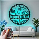 Décoration murale en métal personnalisée Licorne avec rétroéclairage LED Cadeau personnalisé pour enfants Décor de chambre magique