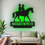 Custom Cowboy Couple on Horse Led Light Metal Wall Art Western Gift for Couples Ranch Home Decor