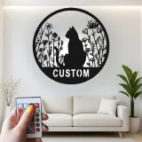 Insegna in metallo personalizzata con silhouette di gatto e luce LED regalo per amanti dei gatti decorazione per camera da letto o soggiorno 1