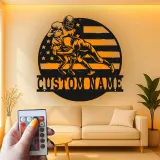 Arte Mural de Metal de Fútbol Personalizado con LED | Cartel de Nombre Personalizado para Man Cave o Habitación de Adolescentes | Regalo para Jugador de Fútbol Americano