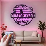 Insegna in metallo LED personalizzata per garage con auto - Regalo per appassionati di auto - Decorazione per pareti del garage 1