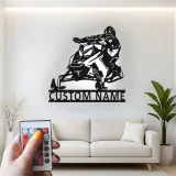Arte da Parete in Metallo LED per Motoslitta Personalizzata | Insegna con Nome per Piloti per Man Cave | Regalo Decorativo per Sport Invernali