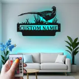 Pheasant Metal Wall Art with LED | Custom Name Sign for Hunters | Cabin & Lodge Decor | Ring-Necked Bird Silhouette