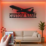 Custom Airplane Led Light Metal Wall Art Personalized Aviation Gift for Pilot Hangar or Office Decor