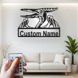 Décoration murale en métal personnalisée avec ptérodactyle et rétroéclairage LED - Cadeau dinosaure pour chambre d'enfants ou salle de jeux