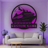 Décoration murale en métal personnalisée avec éclairage LED de bateau de croisière - Cadeau pour les amoureux de croisières - Décor nautique pour le salon