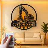 Insegna in metallo LED personalizzata per escavatore - Regalo per lui, decorazione per ufficio o garage 1