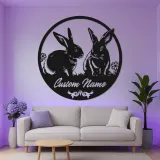 Insegna in Metallo Personalizzata con Coniglio e LED | Arte in Metallo del Coniglio | Decorazione per Nursery e Casa per Amanti degli Animali