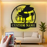 Custom Grand Piano Metal Wall Art | Personalized LED Music Notes Decor | Musician Gift for Living Room