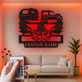 Personalisierte LED-Metall-Wandkunst mit Camping-Szene – Geschenk für Wohnmobilfahrer, Outdoor-Terrassendeko