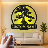 Cartel de metal personalizado con luz LED de árbol bonsái para regalo zen para hogar, decoración de sala de estar tranquila