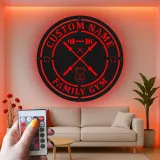 Enseigne de salle de sport personnalisée avec LED | Décoration murale en métal personnalisée pour salle de sport à domicile et studio fitness | Cadeau déco pour salle d’entraînement