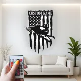 Cartel de metal personalizado de moto de nieve | Arte mural LED de bandera americana | Decoración de cueva de hombre personalizada y regalo patriótico para motorista