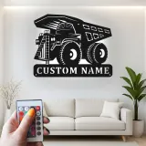 Insegna in metallo LED personalizzata a tema camion ribaltabile per appassionati di costruzione, decorazione per cameretta
