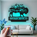 Insegna in metallo LED personalizzata con bufalo e wilderness - Regalo per amanti della natura, decorazione per cabin rustica
