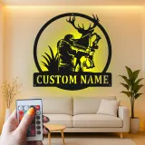Insegna in metallo personalizzata con luce LED per cacciatori di arco e cervi, regalo personalizzato per cacciatori, decorazione per man cave o cabin