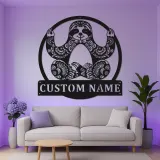 Insegna LED Sloth Mandala Personalizzata | Arte in Metallo su Misura per Studio di Yoga e Decorazione Zen | Regalo per Amanti degli Animali Boho
