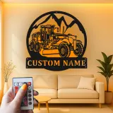 Custom Road Grader Led Light Metal Wall Art Personalized Gift for Construction Enthusiasts Garage or Office Decor