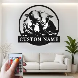 Insegna LED Personalizzata con Agnelli | Arte in Metallo Personalizzata | Decorazione per Fattoria di Pecore per Nursery o Regalo per Casa Rustica