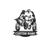 Décoration murale en métal personnalisée pour couple de motocross avec rétroéclairage LED - Cadeau personnalisé pour motards, garage ou décoration de man cave