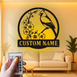 Custom Cardinal and Blossoms Led Light Metal Wall Art Personalized Nature Lover Gift Living Room or Garden Decor