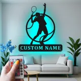 Arte murale in metallo per giocatore di tennis personalizzata | Insegna LED personalizzata per sala giochi | Regalo decorativo per atleta