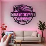Custom Sports Car Led Light Metal Wall Art Personalized Garage Gift for Car Enthusiasts Man Cave Decor