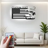 Panneau LED drapeau de pêche sur mesure | Décoration murale en métal personnalisée | Cadeau patriotique pour pêcheur | Déco maison de lac