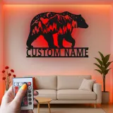 Décoration murale en métal personnalisée avec éclairage LED Forêt d'Ours Cadeau pour Amateurs de Nature Décor de Cabane ou Salon