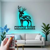 Insegna in metallo personalizzata con silhouette di cervo e luce LED regalo per amanti della natura decorazione per chalet o lodge