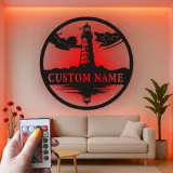 Cartel de metal LED personalizado de faro, regalo náutico para amantes de la playa, decoración costera para el hogar