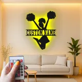 Insegna in metallo LED a silhouette di cheerleader personalizzata regalo per appassionati di cheer decorazione camera teen