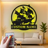 Decoración Mural de Metal de Barco Pirata con LED | Letrero de Nombre Personalizado para Man Cave | Decoración Náutica y Regalo para Él