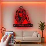 Arte murale in metallo con gorilla e LED | Insegna personalizzata con nome per man cave, home gym | Decorazione personalizzata con fauna selvatica