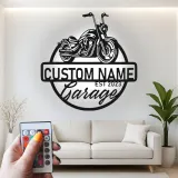 Panneau LED Moto Personnalisé | Décor Garage Biker Personnalisé | Art Mural Métallique pour Man Cave | Cadeau pour Lui