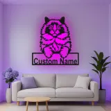 Insegna in metallo personalizzata con gattino soffice e LED per amanti degli animali, regalo per il soggiorno