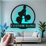 Décoration murale en métal personnalisée pour haltérophile avec rétroéclairage LED - Cadeau de fitness pour passionnés de gym