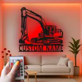 Insegna in metallo LED personalizzata per escavatore - Regalo per appassionati di costruzione