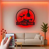 Décoration murale en métal personnalisée avec bouteille de vin et verres en rétroéclairage - Cadeau pour les amateurs de vin, décoration de cuisine ou de bar