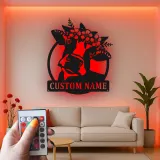 Custom Deer with Floral Crown Led Light Metal Wall Art Personalized Nature Lover Gift Bedroom or Living Room Decor