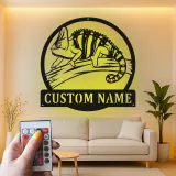 Cartel de metal LED personalizado de camaleón, regalo único para entusiastas de los reptiles, decoración de dormitorio o salón