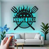Personalized BBQ Metal Sign with LED | Custom Grillmaster Wall Art | Outdoor Patio Decor & Grilling Gift for Dad