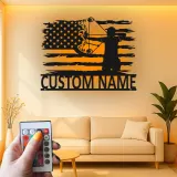 Personalisierte Bogenschießen Amerikanische Flagge LED Licht Metall Wandkunst Einzigartiges Geschenk für Bogenschützen Man Cave oder Garagen Dekor