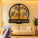 Insegna in metallo personalizzata con note musicali LED per clarinetto - Regalo per musicisti, decorazione per stanze musicali