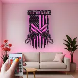 Custom Chainsaw American Flag Led Light Metal Wall Art Unique Gift for Lumberjacks Garage or Workshop Decor