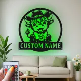 Custom Highland Cow LED Sign | Personalized Metal Wall Art | Western Nursery Decor | Farmhouse Ranch Gift for Her